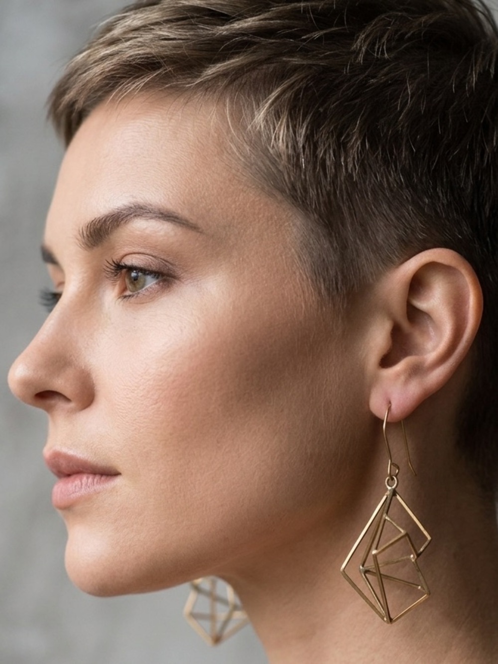 NWT Roost "Angelie" Gold Brass 3D Geometric Cage Dangle Earrings